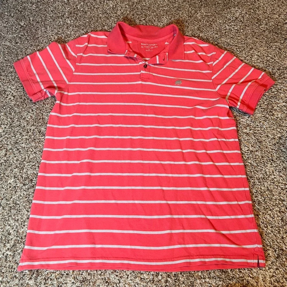 Banana Republic Striped Polo Shirt Short‎ Sleeve Casual Red White Large